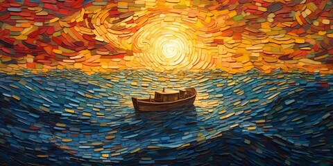wallpaper of a boat oil painting style