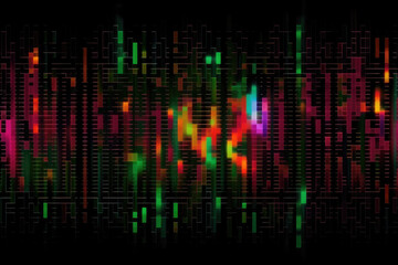 Color noise 8-bit glitch. Computer virus. Blur neon pink green red analog pixel distortion artifacts on dark black art abstract illustration background