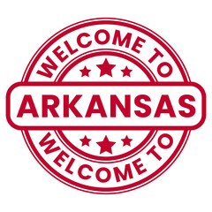 Red Welcome To Arkansas Sign, Stamp, Sticker with Stars vector illustration