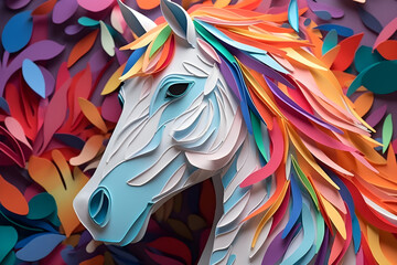 Obraz na płótnie Canvas Horse papercraft. Horse in papercut style. Colorful horse 
