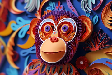 Fototapeta premium Monkey papercraft. Monkey in papercut style. Colorful monkey 