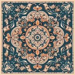 Floral orange dark blue tile