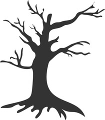 Vector illustration of old dried tree silhouette in cartoon style for Halloween design