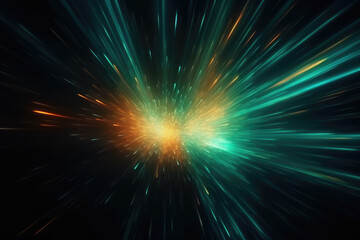 Light flare motion. Defocused glow. Old film overlay. Blur blue green orange color rays texture on dark black abstract free space background