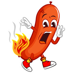 vector mascot character illustration of a sausage on fire butt