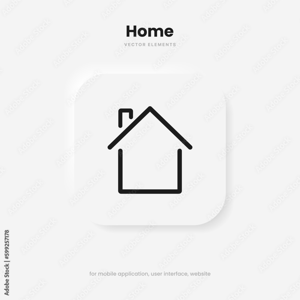 Poster minimal modern home, homepage, base, main page, house push button icon emblem symbol, sign. 3d blue 