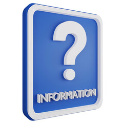 Information sign icon isolated on transparent background, 3D render blue informative sign