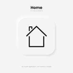 Minimal modern home, homepage, base, main page, house push button icon emblem symbol, sign. 3d blue home icon. Mobile app icons. Device UI UX mockup. Isolated vector elements.