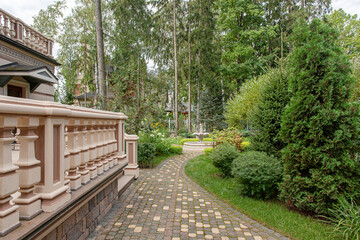 roads in the garden meadows lawns with trees and verandas
