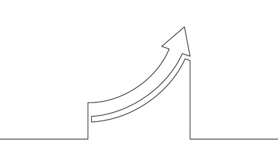 Continuous line drawing of chart and graph. Arrow up. Business growth. Bar icon. Object one line, single line art, vector illustration