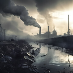 Fototapeta premium Industrial smoke problems. Illustration. Ai generation.