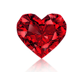 Red heart shaped diamond. on transparent background