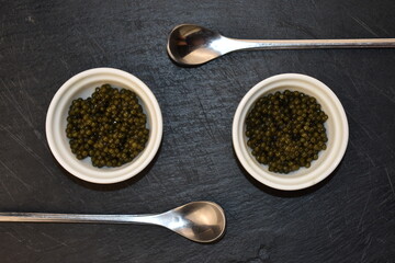 black caviar, serving option on the table
