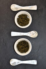 black caviar, serving option on the table