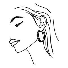 Woman face line drawing. Fashion concept, woman beauty minimalist. Vector illustration.