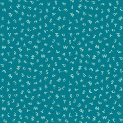 Various foreign currencies signs seamless pattern background. Various currency symbols.