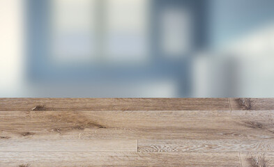 Modern bathroom including bath and sink. 3D rendering.. Blank paintings.  Mockup., Background with empty wooden table. Flooring.