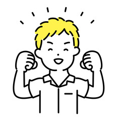 かわいい人物のイラストシリーズ _ 男性の学生 _ ガッツポーズ　