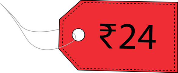 Twenty four rupees. 24 rupees. Indian rupees. Label price tag design. Sale tag. Label tag vector.