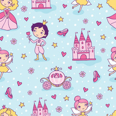 Cinderella fairy tale characters abstract seamless pattern