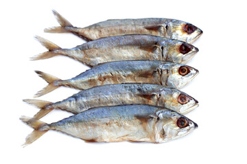 Salted fish on white background.