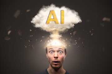 Portrait of a man mind-blown by AI