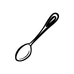 Vector sketch hand drawn spoon silhouette, line art black lines