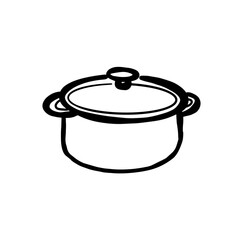 Vector sketch hand drawn pan silhouette, line art black lines