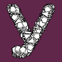 Cyrillic letters with digital arrows and hands.