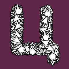 Cyrillic letters with digital arrows and hands.