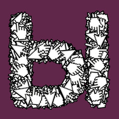 Cyrillic letters with digital arrows and hands.