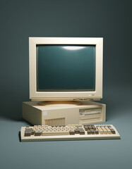 A classic PC computer from the 1990s. 3D illustration - 599265382