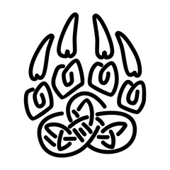 Bear paw nordic symbol. Celtic interlaced pattern isolated vector. Nordic symbol. Celtic knot vector illustration. Viking decorative element. Bear footprint symbol. - obrazy, fototapety, plakaty