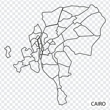 High Quality map of Cairo is a capital  Egypt, with borders of the regions. Blank Map of  Cairo for your web site design, app, UI. EPS10.
