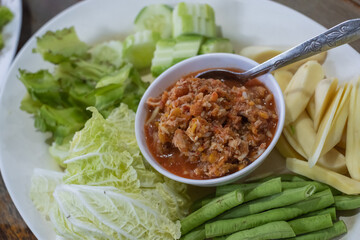 Crab Roe Chilli Paste with Fresh Vegetables and Herbs