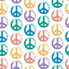 Peace and love symbol in multicolor brushstroke paint seamless pattern design illustration