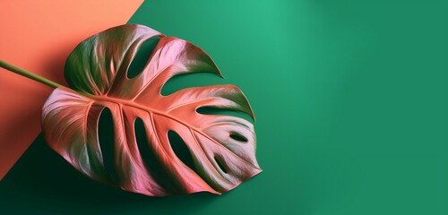 A green and orange background with a leaf that says'tropical . genative ai