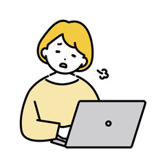 パソコン操作をしながらため息をつく女性のイラスト素材