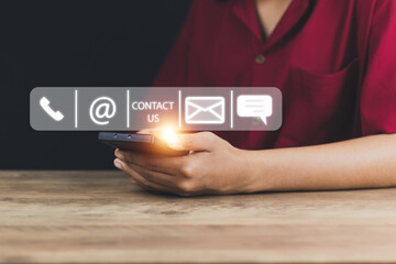 customer service call center hotline department business digital marketing set up smart phone contact us to show contact phone address web email feedback with application social media online.