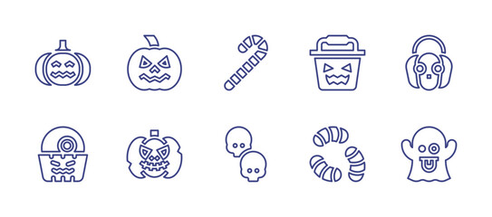 Halloween line icon set. Editable stroke. Vector illustration. Containing halloween, halloween candy, candy bag, pumpkin, ghost.