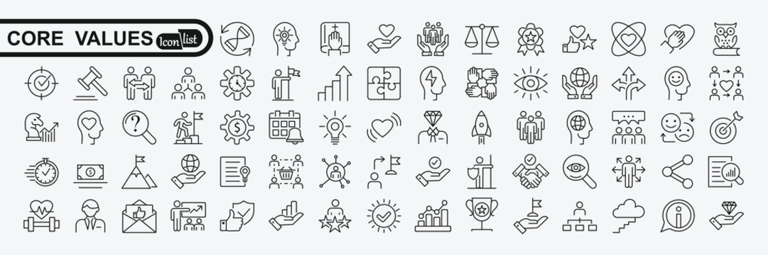 Core values icon  collection.  Vector solid collection of icons
