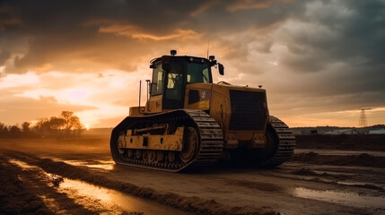 Bulldozer working on a construction site. Generative AI