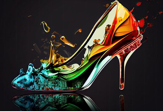 Black Background Colorful Female Fashion High Heel Shoe Background With Copy Space Generative AI
