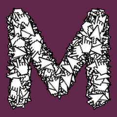 Latin letters with digital arrows and hands.