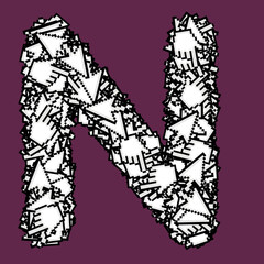 Latin letters with digital arrows and hands.