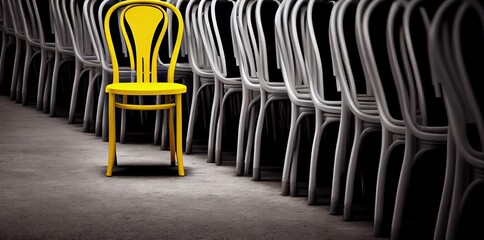 Obraz premium Yellow Chair Standing Out Group Background Generative AI