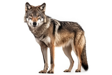 Fototapeta premium Wild Lone Wolf. Isolated Howling Wolf in White Background with space to text. copy space