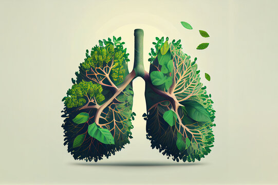 Abstract concept of healthy lungs Fresh green lungs full of leaves Clean lungs, pollution free