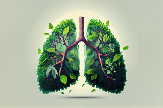 Abstract concept of healthy lungs Fresh green lungs full of leaves Clean lungs, pollution free