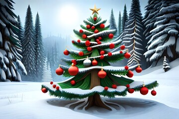 3d Illustration Of Christmas Tree With Decorations On White Background. Christmas Eve. Generative AI